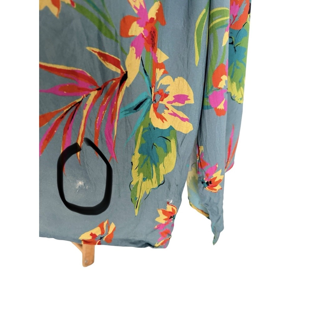 Natural Life Floral Midi Dress XS Scarf Swing Tropical Boho Teal Pink *Read* - Picture 11 of 15